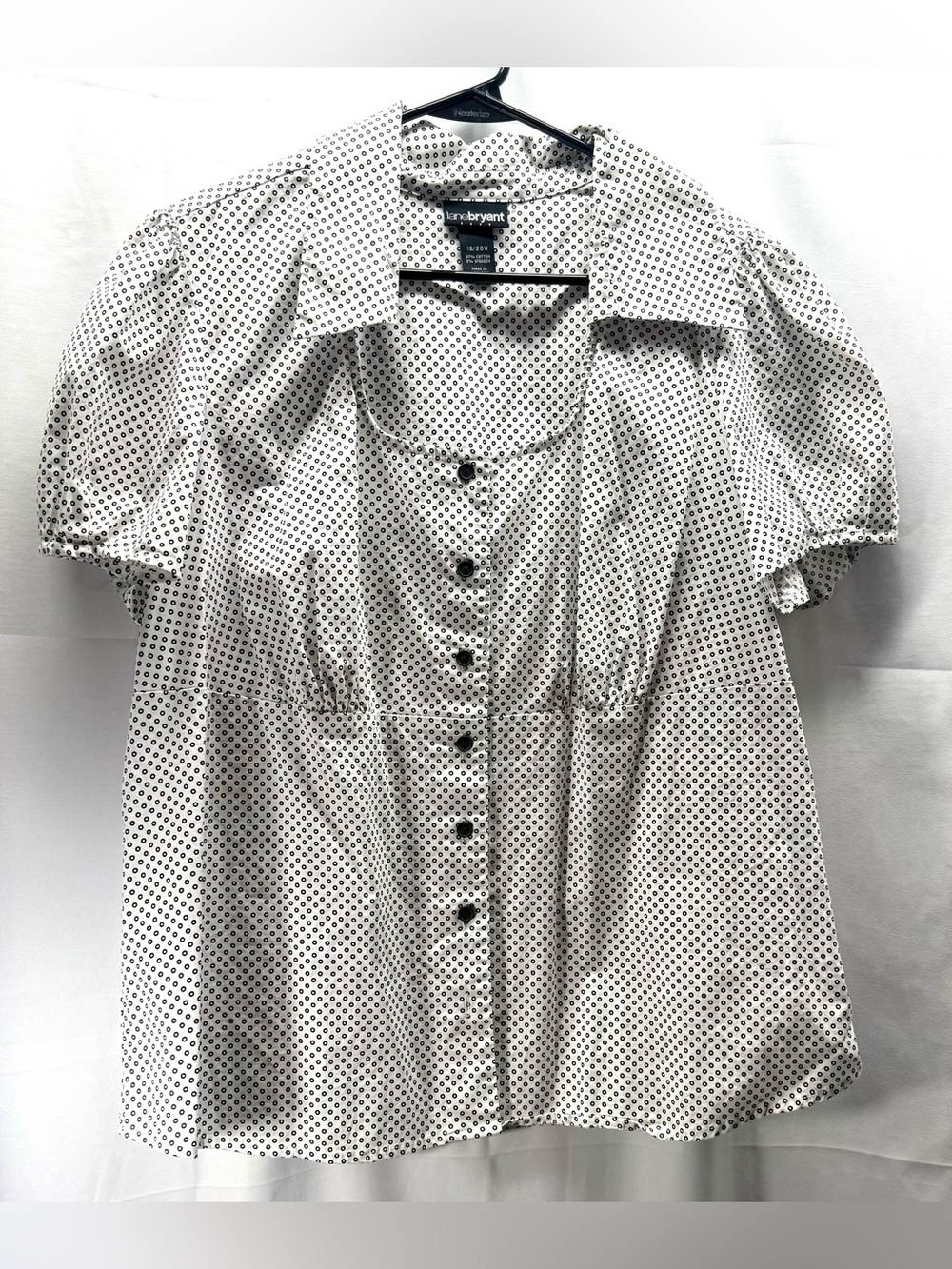 Lane Bryant Button-Down Blouse White With Black Dots Size 18/20W